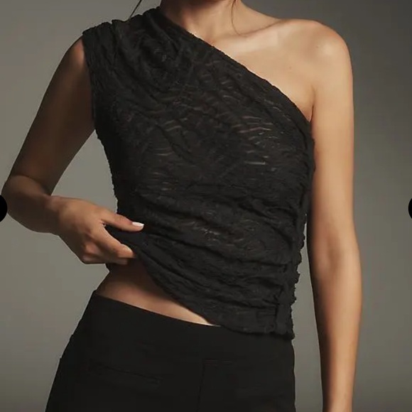By Anthropologie Tops - Anthropologie Textured One-Shoulder Top Size Small Black NWT